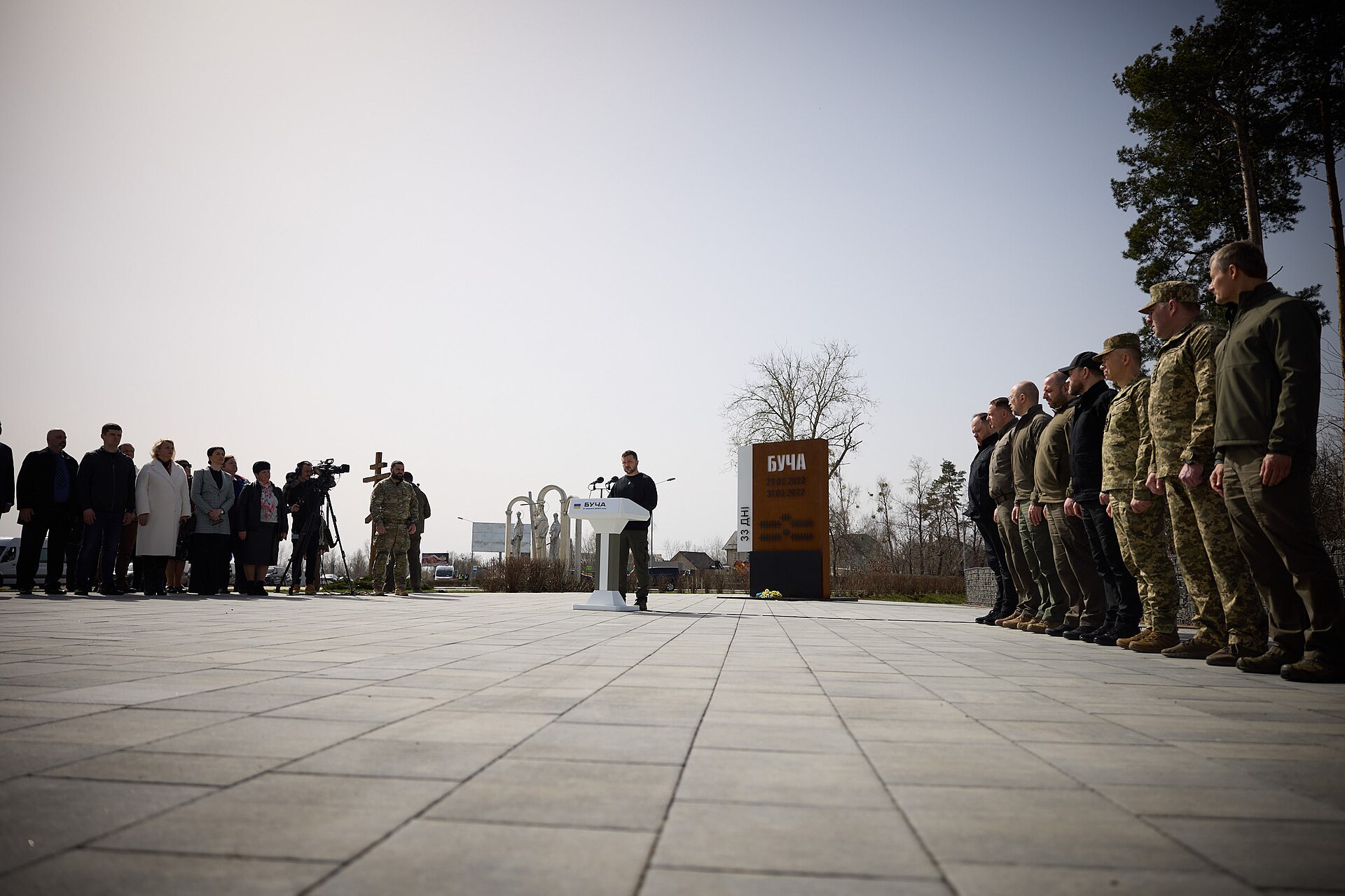 On the second anniversary of the liberation of Kyiv region from Russian invaders, President Volodymyr Zelenskyy took part in the raising of the State Flag of Ukraine on the flagpole of the Memorial to the Defenders of the Bucha Community, and presented honorary awards to the cities – heroes of Ukraine and state awards to the military. “For us, this is a war to defend Ukraine and everything that makes people human. That is why this war is of global significance. This is a war for the right to exist for our state and, at the same time, for the right to life for every person. It is a war for dignity for our people and for every nation that seeks its own destiny. This is a war so that no one dares to become a beast towards others,” the Head of State noted, addressing the attendees. According to him, when Ukrainian warriors drove the Russian occupiers out of Bucha, Irpin, Borodyanka and other towns and communities in Kyiv region, and then from Sumy and Chernihiv regions, the whole world saw that these were victories not only of Ukrainian courage and weapons, but also of human morality. “I am proud of everyone who dedicates their lives to ensuring that the life of our entire Ukraine is preserved. I thank everyone in the world who really helps us. And may the whole world never forget the cost of this battle and the evil we are holding back here on our land,” the President said. The attendees observed a minute of silence in memory of all Ukrainians whose lives were taken by the Russian occupiers. The ceremony was also attended by: Chairman of the Verkhovna Rada Ruslan Stefanchuk, Prime Minister Denys Shmyhal, Head of the Presidential Office Andriy Yermak, Commander-in-Chief of the Armed Forces of Ukraine Oleksandr Syrskyi, Minister of Defense Rustem Umerov, Minister of Internal Affairs Ihor Klymenko, and Head of the Security Service Vasyl Maliuk. The Head of State presented honorary awards "Hero City of Ukraine" to Mayor of Irpin Oleksandr Markushyn and Head of Hostomel Village Military Administration Serhiy Smal. By his Decree of March 6, 2022, the President of Ukraine introduced the honorary award "Hero City of Ukraine" to recognize the feat, heroism and resilience of citizens in defending their cities during the repulse of the armed aggression of the Russian Federation. On March 24, 2022, Bucha, Irpin, Mykolaiv, and Okhtyrka were awarded the title of Hero Cities. Volnovakha, Hostomel, Mariupol, Kharkiv, Kherson, and Chernihiv also received the award. In addition, Volodymyr Zelenskyy presented the servicemen with the Orders of Bohdan Khmelnytsky, II and III class, "For Courage," II and III class, medals "For Military Service to Ukraine," "For Impeccable Service," III class, and "For Saved Life." In particular, Colonel Oleksandr Voloshyn of the Armed Forces of Ukraine and Captain Oleksiy Fandetskyi, who ensured the evacuation and escort of convoys of vehicles with civilians from Bucha to Bilohorodka, received awards from the President. In total, more than 300 vehicles with citizens were evacuated on March 9-10, 2022. Lieutenant Colonel Andriy Kolodiazhnyi, Sergeant Oleksandr Fesyk, Sergeant Myron Khymytsia, and Senior Sergeant Oleksandr Martyniuk, who participated in the destruction of enemy convoys in the settlements of Bucha district, Kyiv region, in March 2022, were also awarded. The President also awarded Junior Sergeant Serhiy Doroshenko and Captain Ruslan Mamchyk. They were installing minefields and engineering barriers, which successfully helped repel the enemy attacks. The awards were also given to the National Guard warriors – Sergeant Maksym Bovchaliuk and Sergeant Serhiy Kvitko, who took part in fierce battles against the Russian occupiers in Kyiv region, patrol police officer Oleh Shvets, who participated in stabilization activities in Irpin, Bucha and Hostomel, and Police Major Ivan Dulkai, who has been documenting and investigating the Russian army's brazen war crimes since the beginning of the full-scale invasion of Russia. The awards were also presented to the SSU servicemen: Sergeant Hryhoriy Kalachnikov and Sergeant Andriy Mendzhul, who were involved in counter-offensive actions by the Armed Forces of Ukraine in the area of Zabuchchya and preparation of a bridgehead for the further liberation of Bucha. The President also awarded employees of the State Emergency Service of Ukraine Vitaliy Farenyk and Pavlo Zaiika who ensured the evacuation of civilians from the Vorzel, Bucha, Borodyanka, Irpin, and Hostomel to Kyiv. Vitaliy Farenyk showed extraordinary courage and heroism during the evacuation from the city of Irpin, when Russian soldiers opened fire on civilians near the bridge over the Irpin River in the village of Romanivka in Kyiv region.